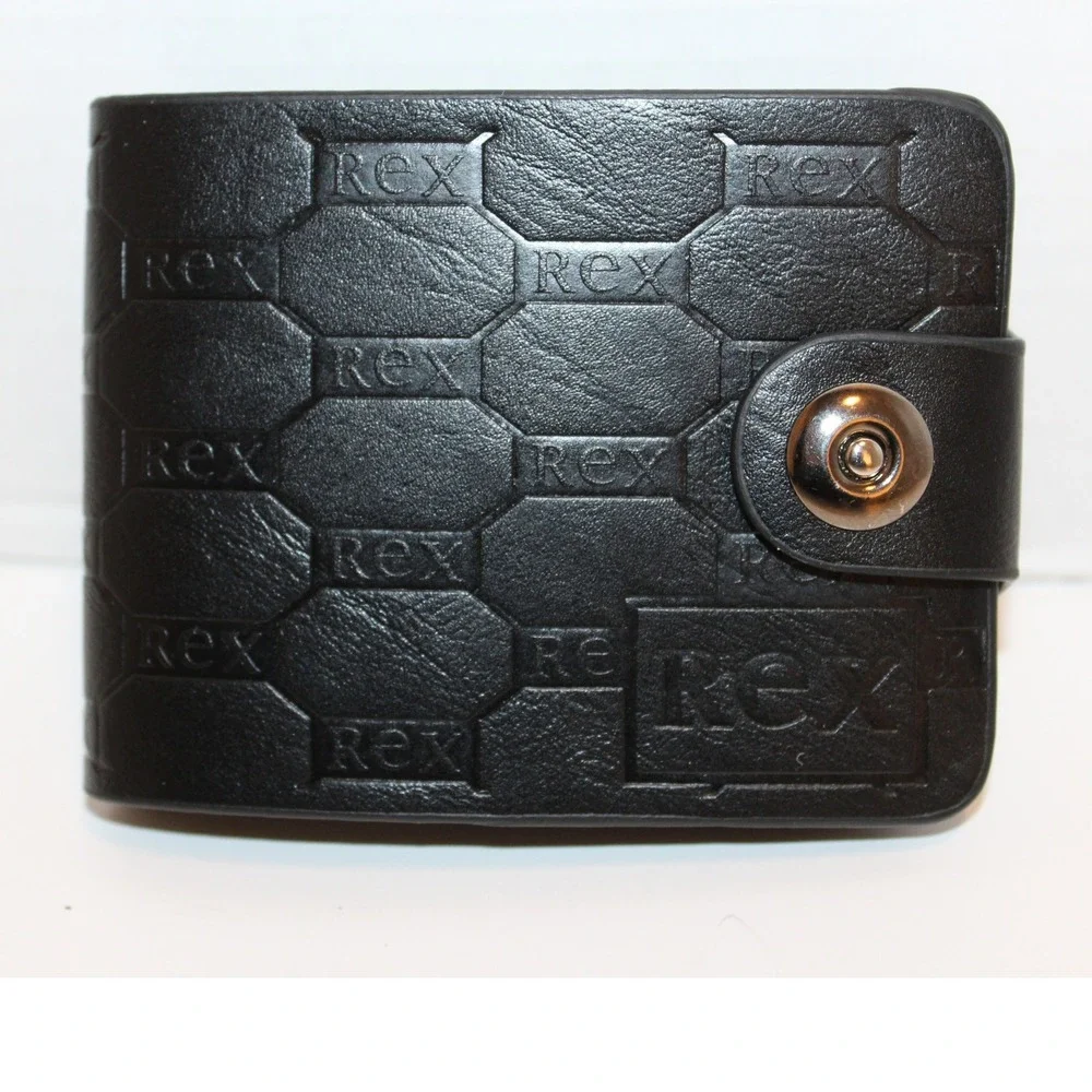 New BVEI'S Men's Black Faux Leather Rex Embossed Bi-Fold Wallet Snap Button NIB‎